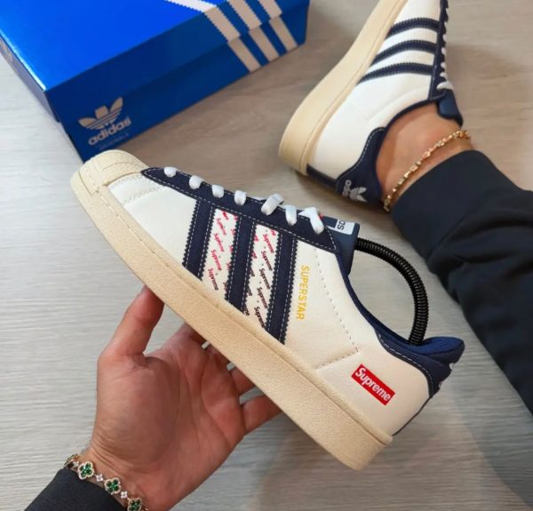 First Copy Adidas Superstar X White BLUE Supreme view 2