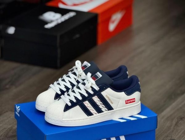 First Copy Adidas Superstar X White BLUE Supreme view 3