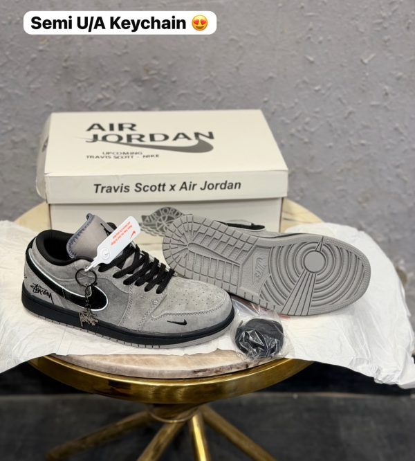 First Copy Air Jordan Retro 1 Low Stussy Grey Black Designer Sneakers