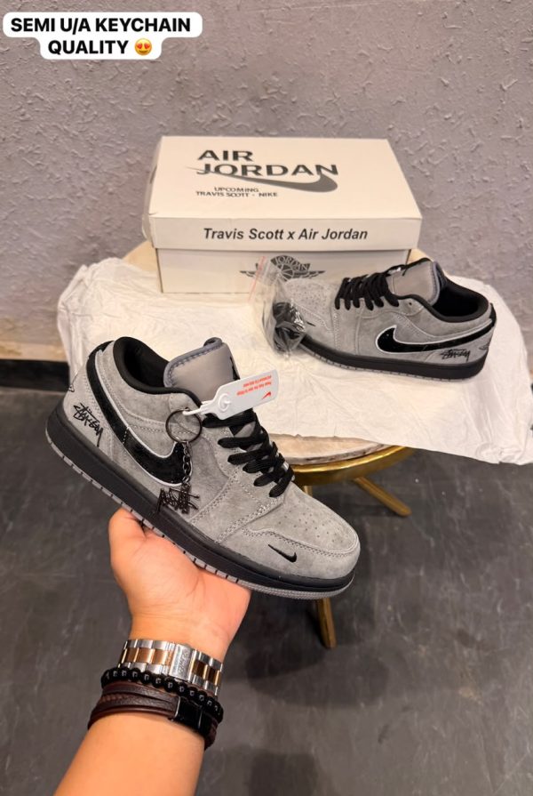 First Copy Air Jordan Retro 1 Low Stussy Grey Black Designer Sneakers
