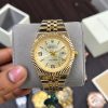 First Copy Elegant Rolex- Land Dweller Inspired Wristwatch Featuring Gold Design With A Fluted Bezel, Stylish Jubilee Bracelet view 3