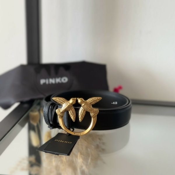 First Copy PINKO LOVE BIRDS THIN LEATHER BELT 2cm view 2