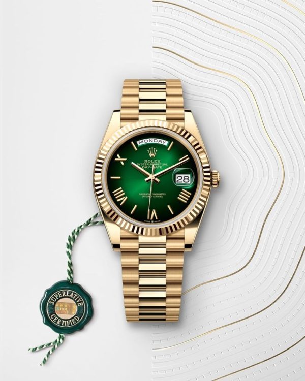 First Copy Product Name : Rolex Oyster Perpetual Day Date Gold-green 40 Battery view 1