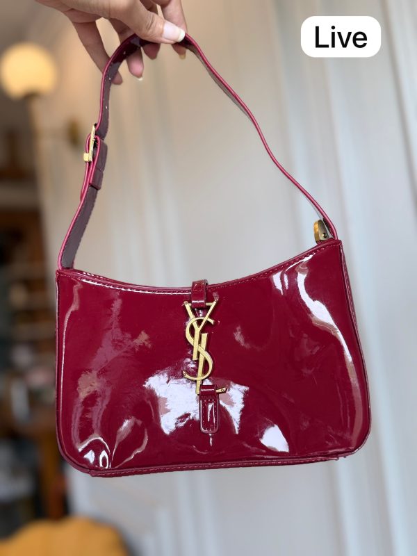 First Copy SAINT LAURENT LE 5 À 7 PATENT LEATHER SHOULDER BAG - CHERRY🍒 view 3