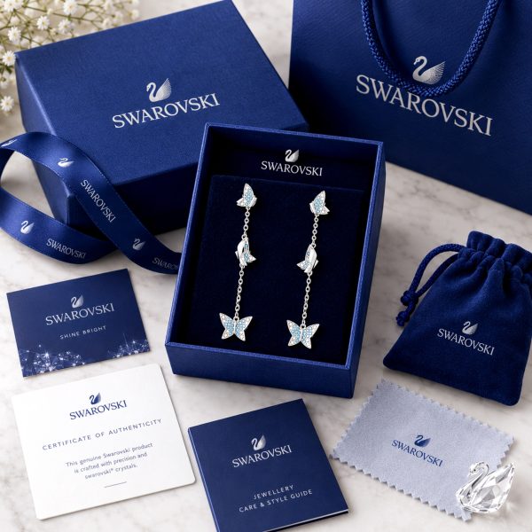 First Copy SWAROVSKI IDYLLIA LILIA Y DROP EARRING BLUE BUTTERFLY view 3