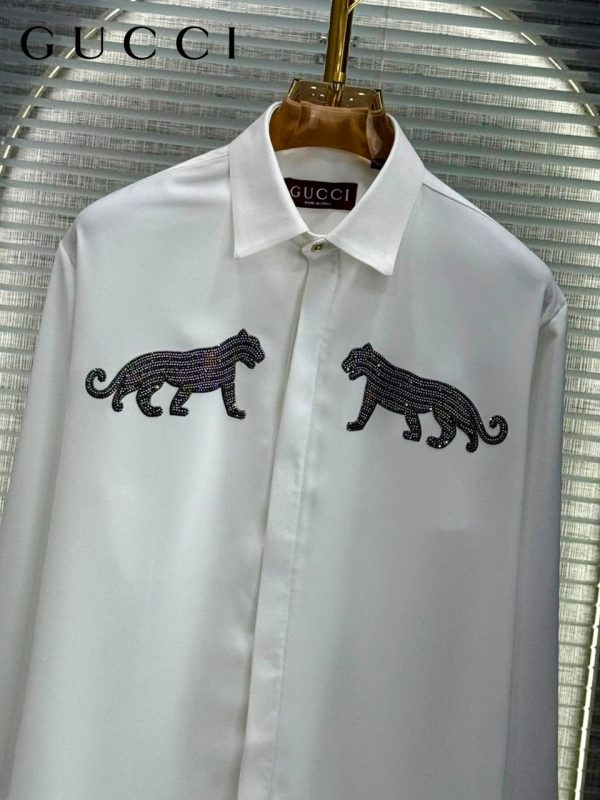 First Copy This GUCCI Shirt Combines Style And Comfort, Making It Perfect For Leisurely PARTY WEAR, Relaxing Days. Made From KOREAN FABRIC , It Features Full Sleeves HEAVY HAND PAINT WITH SEQUENCE WORK. view 3