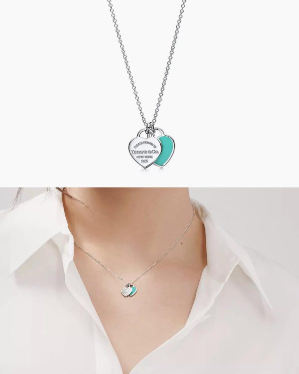 First Copy TIFFANY BLUE N PINK DOUBLE HEART TAG PENDANT view 1