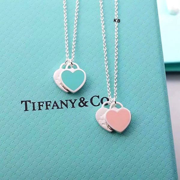 First Copy TIFFANY BLUE N PINK DOUBLE HEART TAG PENDANT view 2
