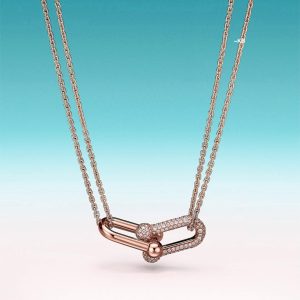 First Copy TIFFANY HARDWEAR DOUBLE LINK PENDENT IN ROSE GOLD view 1