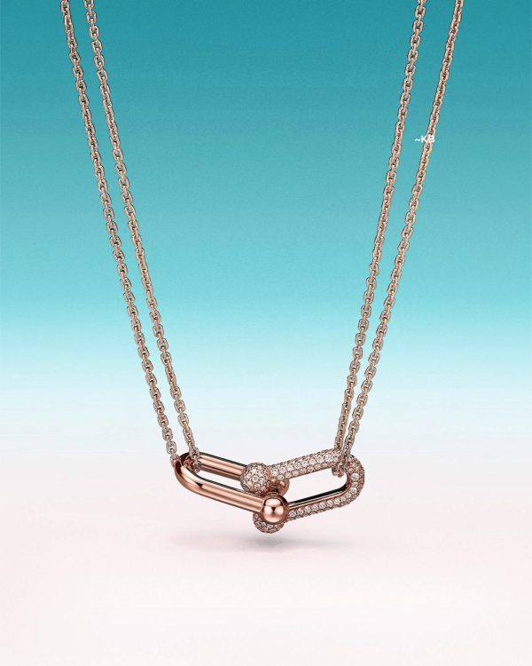 First Copy TIFFANY HARDWEAR DOUBLE LINK PENDENT IN ROSE GOLD view 1