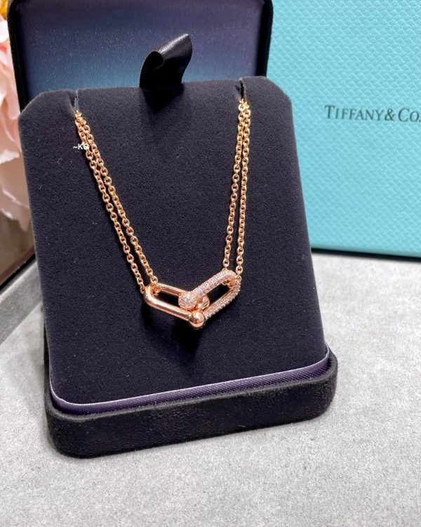 First Copy TIFFANY HARDWEAR DOUBLE LINK PENDENT IN ROSE GOLD view 2