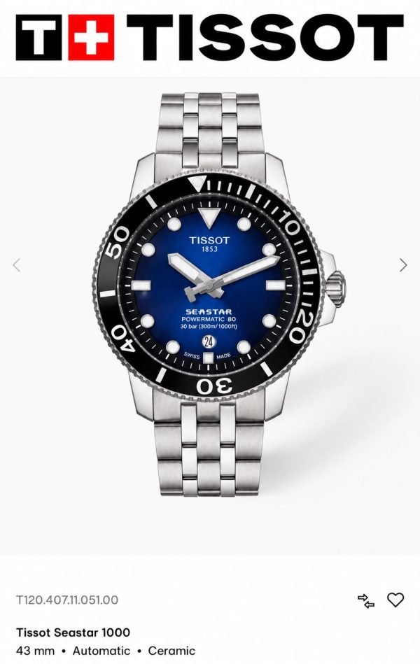 first-copy-tissot-seastar-diver-watch-blue-sunray-dial First Copy Tissot Seastar 1000 Automatic Diver Watch with Blue Sunray Dial
